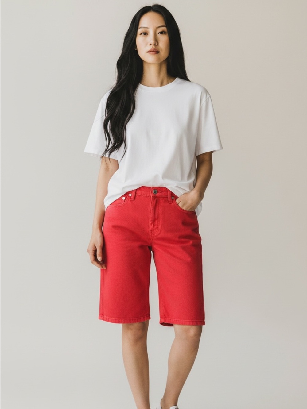 Judy Blue Red Mid-Length Bermuda Shorts